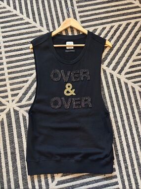 Embellished 'OVER & OVER' Black Muscle Tee